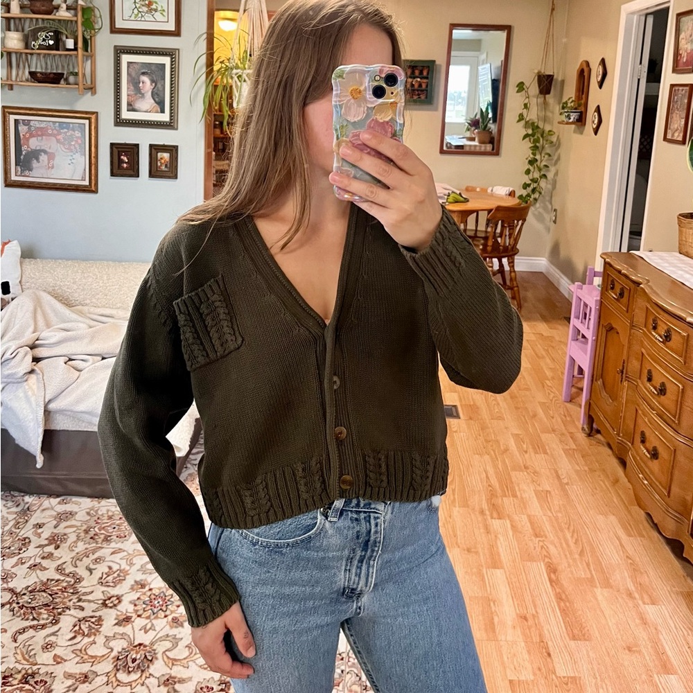 Vintage cropped Dark Green Cardigan